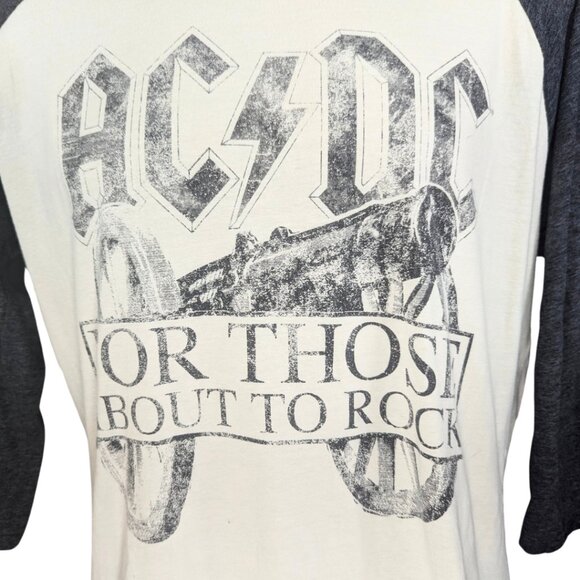 AC/DC Men's Large Cotton Gray & White Raglan T-Shirt - Picture 6 of 10